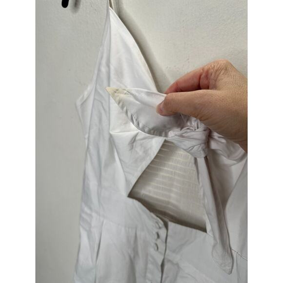 White Front Tie Spaghetti Strap Open Stomach Front Button Flowy Summer Dress M - Picture 7 of 15
